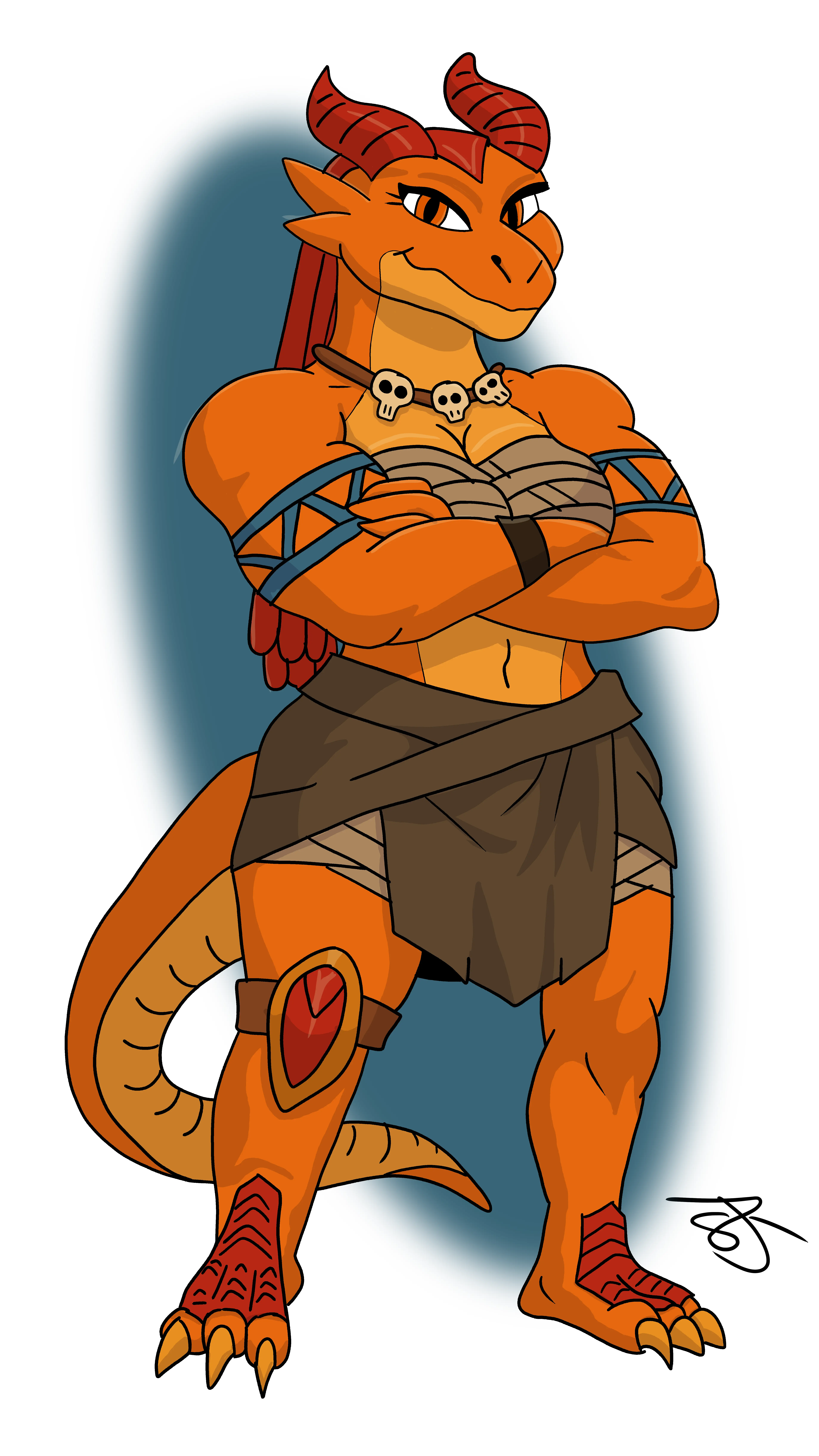 Final coloured illustration of Mugen, dragonborn monk-cleric